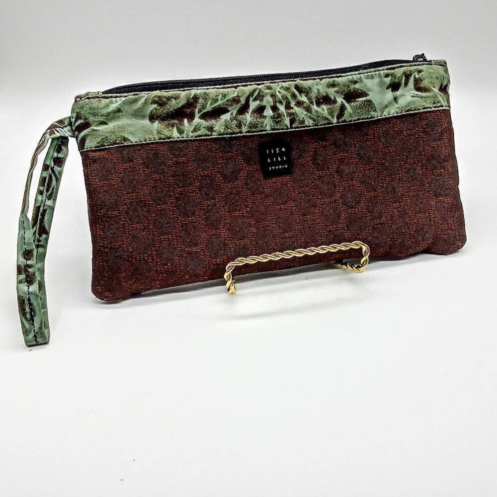 1154 Lill Studio Jacquard Brown Green Fabric Wristlet